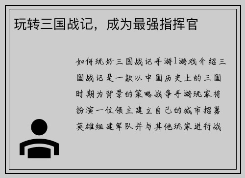 玩转三国战记，成为最强指挥官